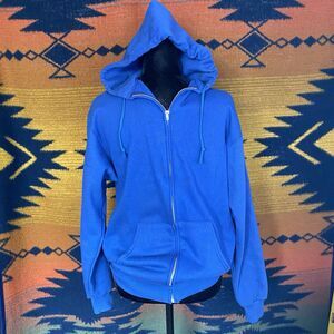Vintage 80’s Jerzees Blue Full Zip Hoodie Sweater. Medium. Excellent. USA.